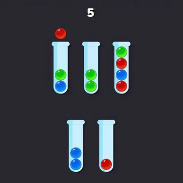 Перемещайте шарики по пробиркам, чтобы отсортировать шарики одного цвета в одну пробирку. 