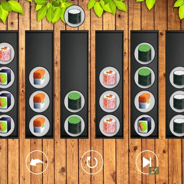 "Суши головоломка" - увлекательная игра, в которой тебе предстоит сортировать вкуснейшие суши! Помоги шефу!!!