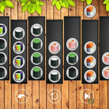"Суши головоломка" - увлекательная игра, в которой тебе предстоит сортировать вкуснейшие суши! Помоги шефу!!!