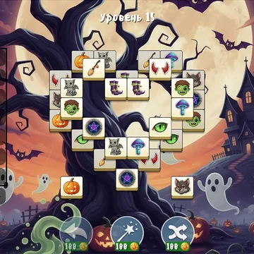 «Три Плитки в мире Хеллоуин» популярная головоломка. Соединяй одинаковые три и очисти поле. Прокачайте логику!