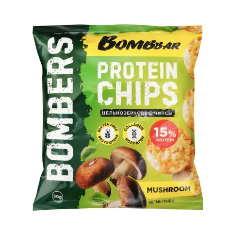 Чипсы протеиновые BOMBBAR Bombers Белые грибы, 50г