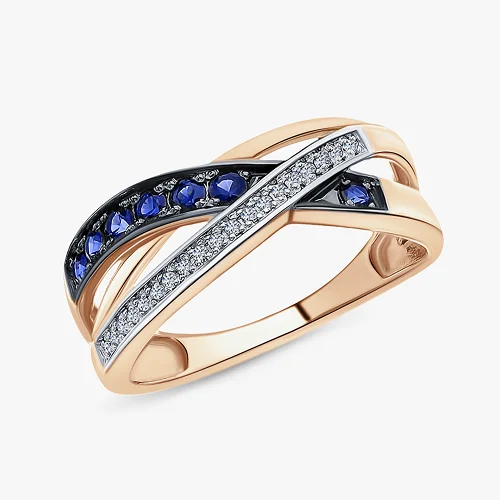 Золотое кольцо с бриллиантами и сапфирами